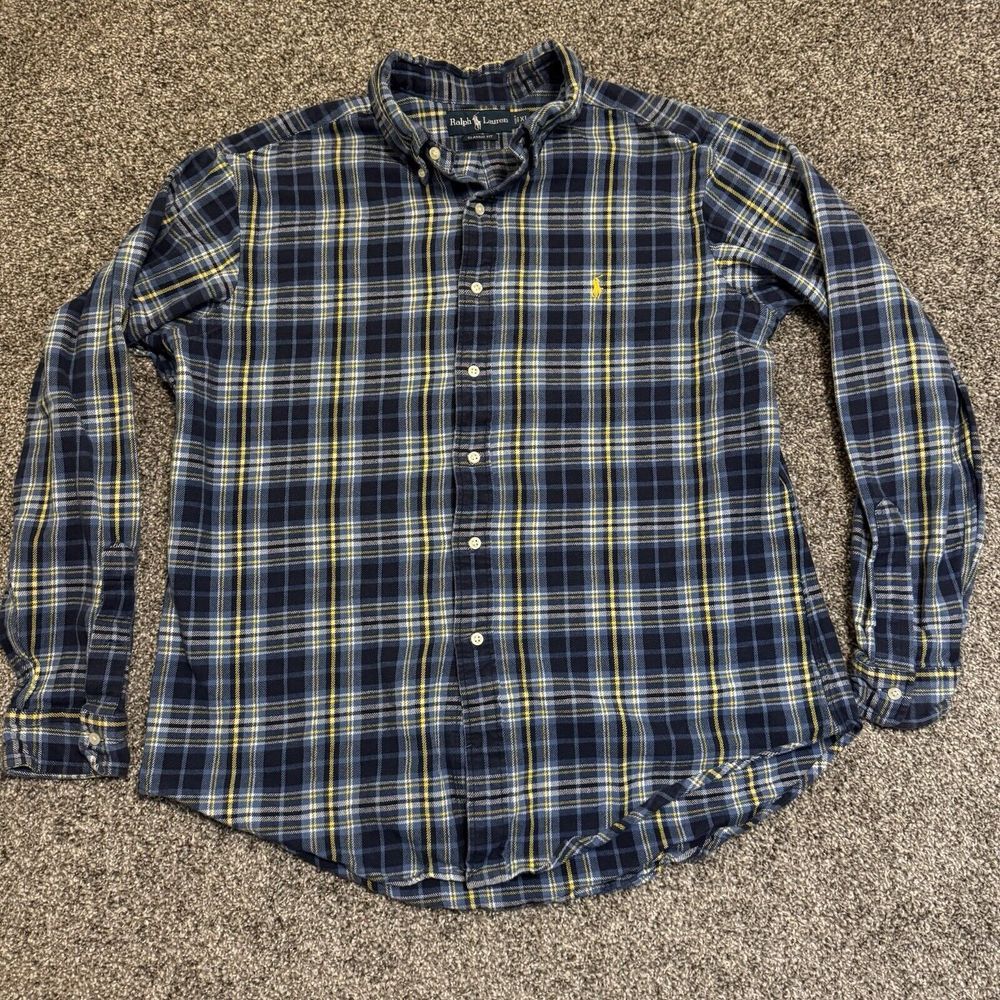 Ralph Lauren Men's‎ Classic XL Blue Yellow Plaid Long Sleeve Heavy Button Shirt